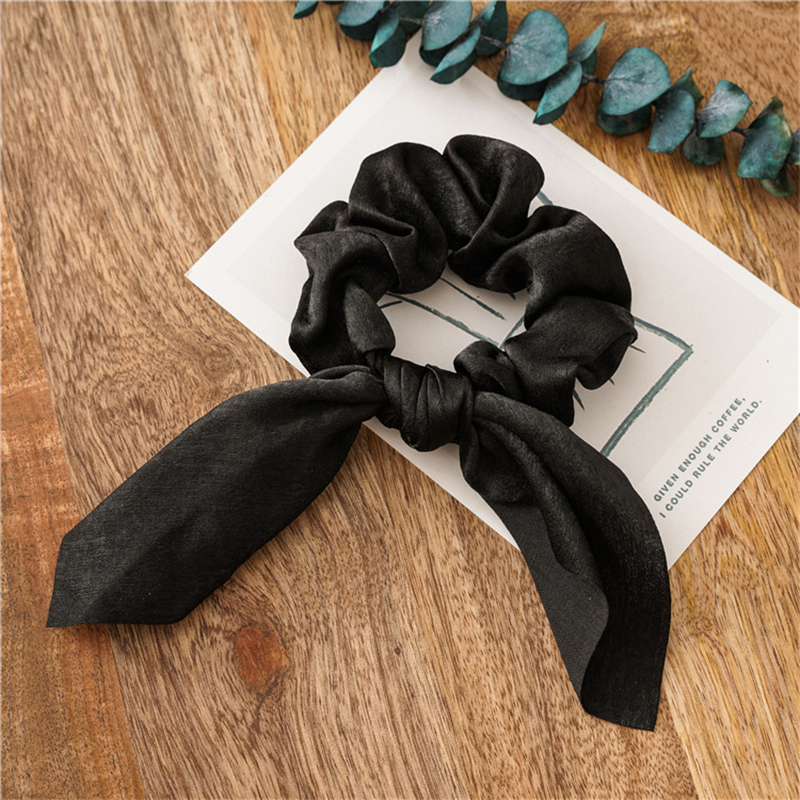 Soft Black Ribbon Hair Scrunchie