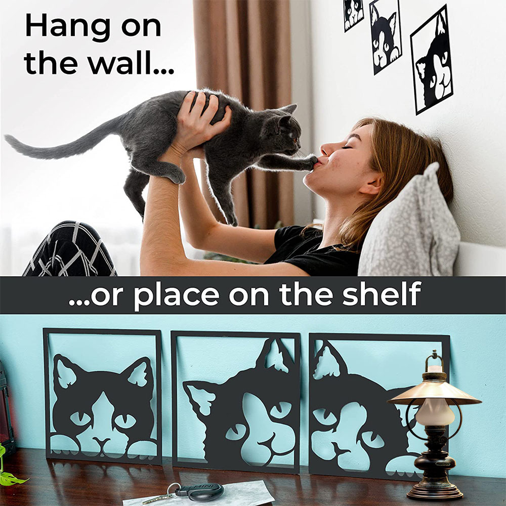 'Buy 3pcs Black Cute Cat Wall Decor Metal Sign Wall Art Decor Hanging Wall Art';