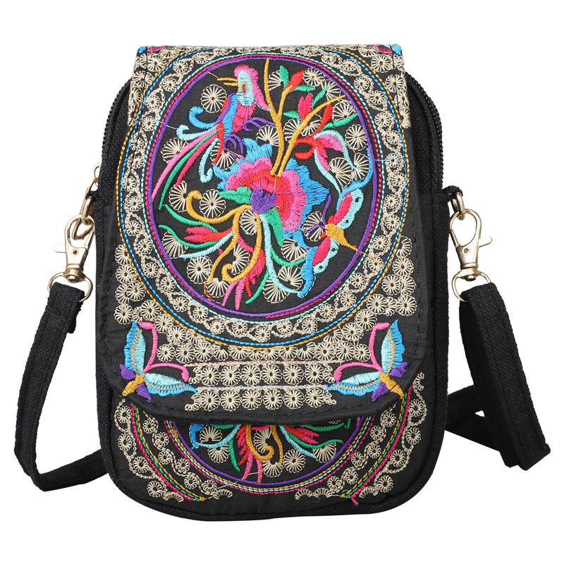 

Women's Embroidered Crossbody Bag, Small Canvas Shoulder Bag, Stylish Zipper Phone Bag