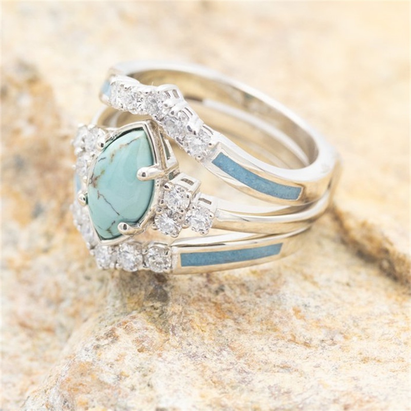 3pc Women's 18K Plated Multilayer Turquoise Rings Set
