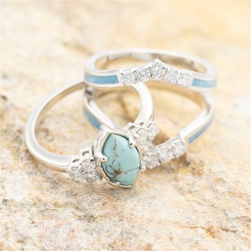 3pc Women's 18K Plated Multilayer Turquoise Rings Set