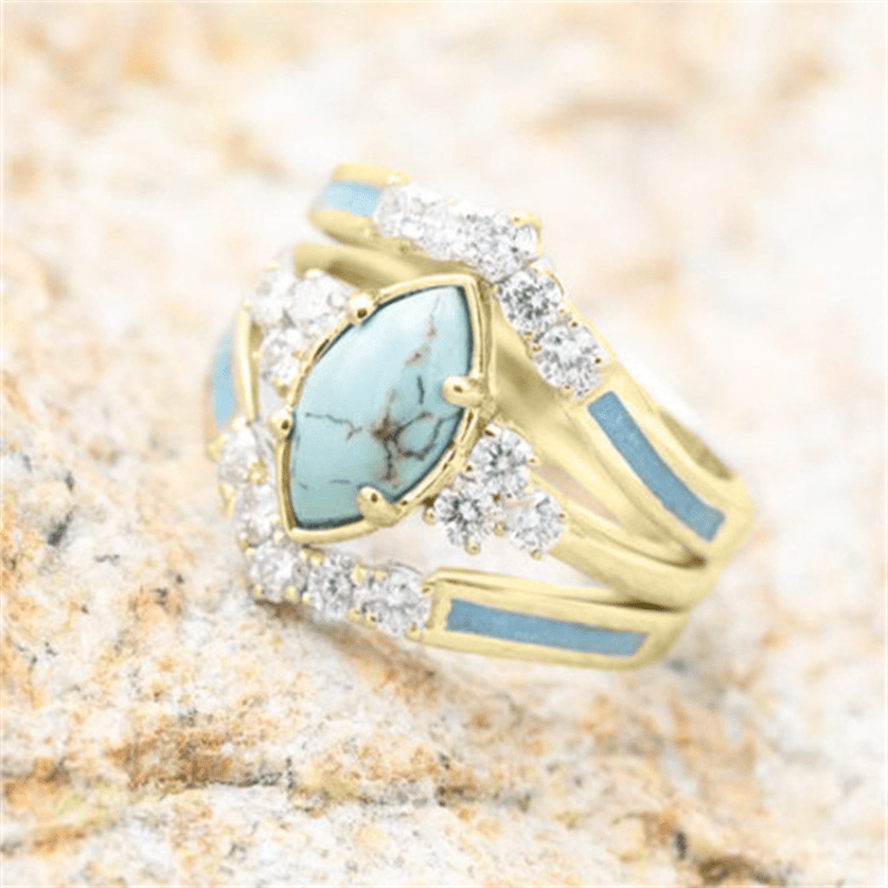 3 pieces set womens 18k gold plated multilayer hollow turquoise rings with delicate moissanite engagement wedding rings anniversary birthday christmas gift jewelry sizes 5 11 details 6