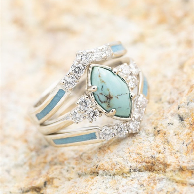 3pc Women's 18K Plated Multilayer Turquoise Rings Set