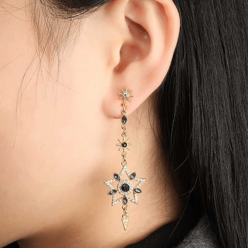 asymmetrical star moon earrings