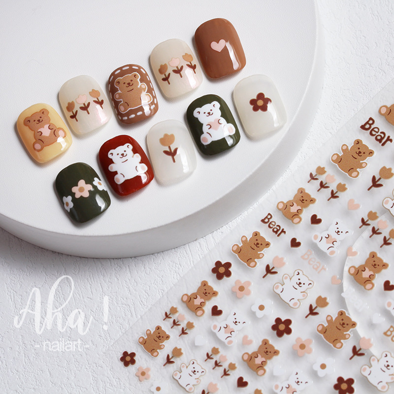 Sticker Nail Sticker Cartoon Cute Coffee Bear - Temu