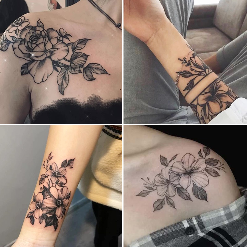 12 pcs Long-Lasting Waterproof Flower Tattoo Stickers for Women - Easy to Apply and Remove