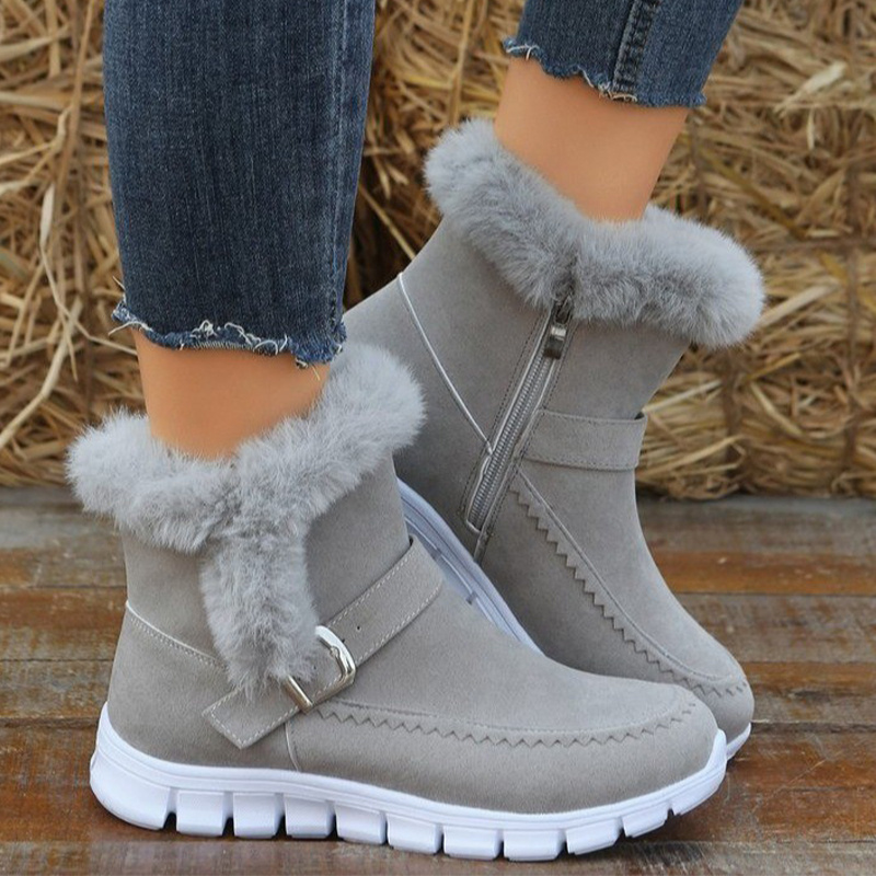 winter thermal insulated snow boots warm plush lined ankle boots fluffy trim side zipper boots womens footwear 0