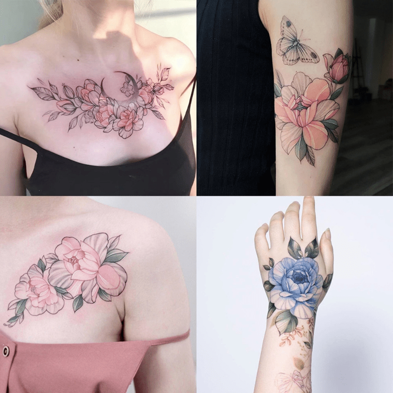 9 Pcs Flower Tattoo Stickers Beautiful Color Chest And Shoulder Tattoo |  Today's Best Daily Deals | Temu