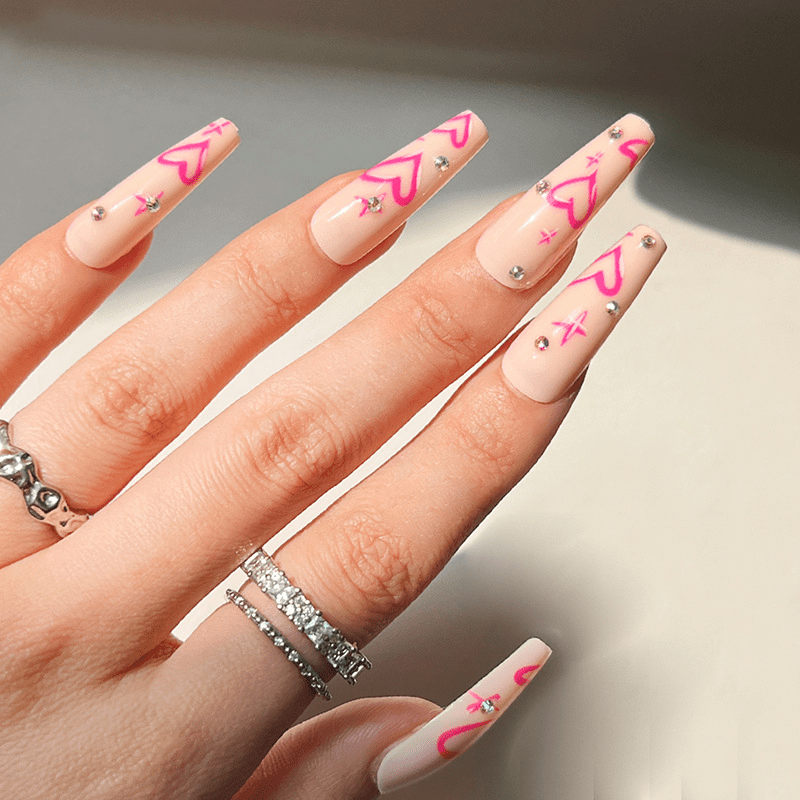 Pink LV Designer Press On Nails  Pink acrylic nails, Trendy nail design,  Nails