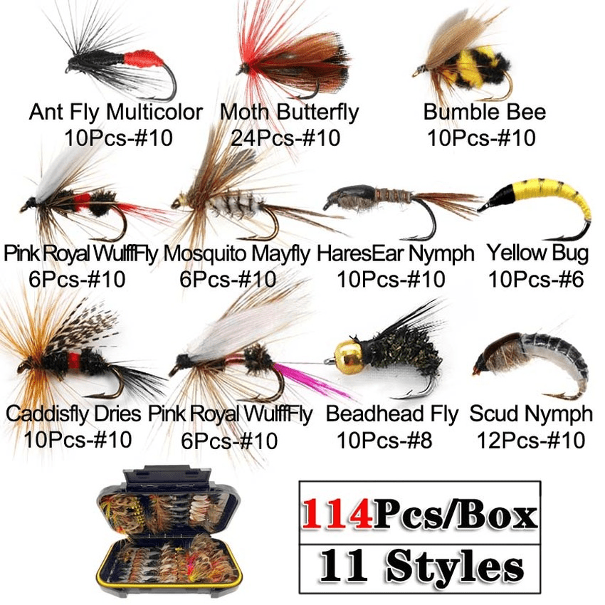 ELECTROPRIME 3380 12pcs Various Dry Fly Hooks Fishing Trout Salmon Flies  Lures Useful New : : Toys & Games