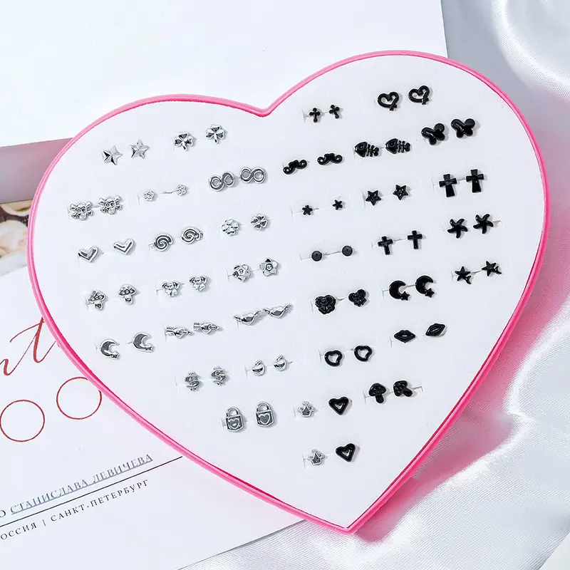 mini 36 pairs of hypoallergenic stud earrings peach heart gift box womens elegant jewelry womens accessories details 4