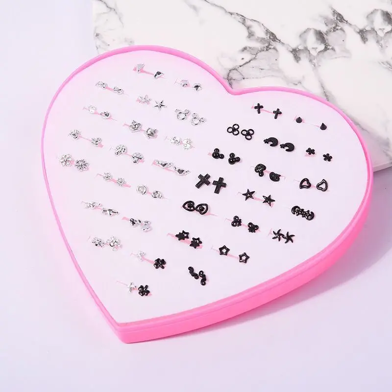 mini 36 pairs of hypoallergenic stud earrings peach heart gift box womens elegant jewelry womens accessories details 5