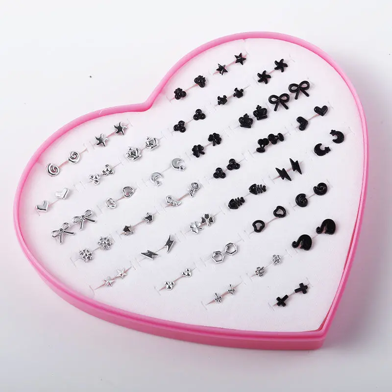 mini 36 pairs of hypoallergenic stud earrings peach heart gift box womens elegant jewelry womens accessories details 1