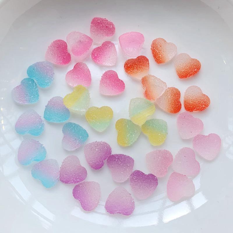 Gummy Sugar Coated Hearts Multi Color Fake Candy Flatback Charms