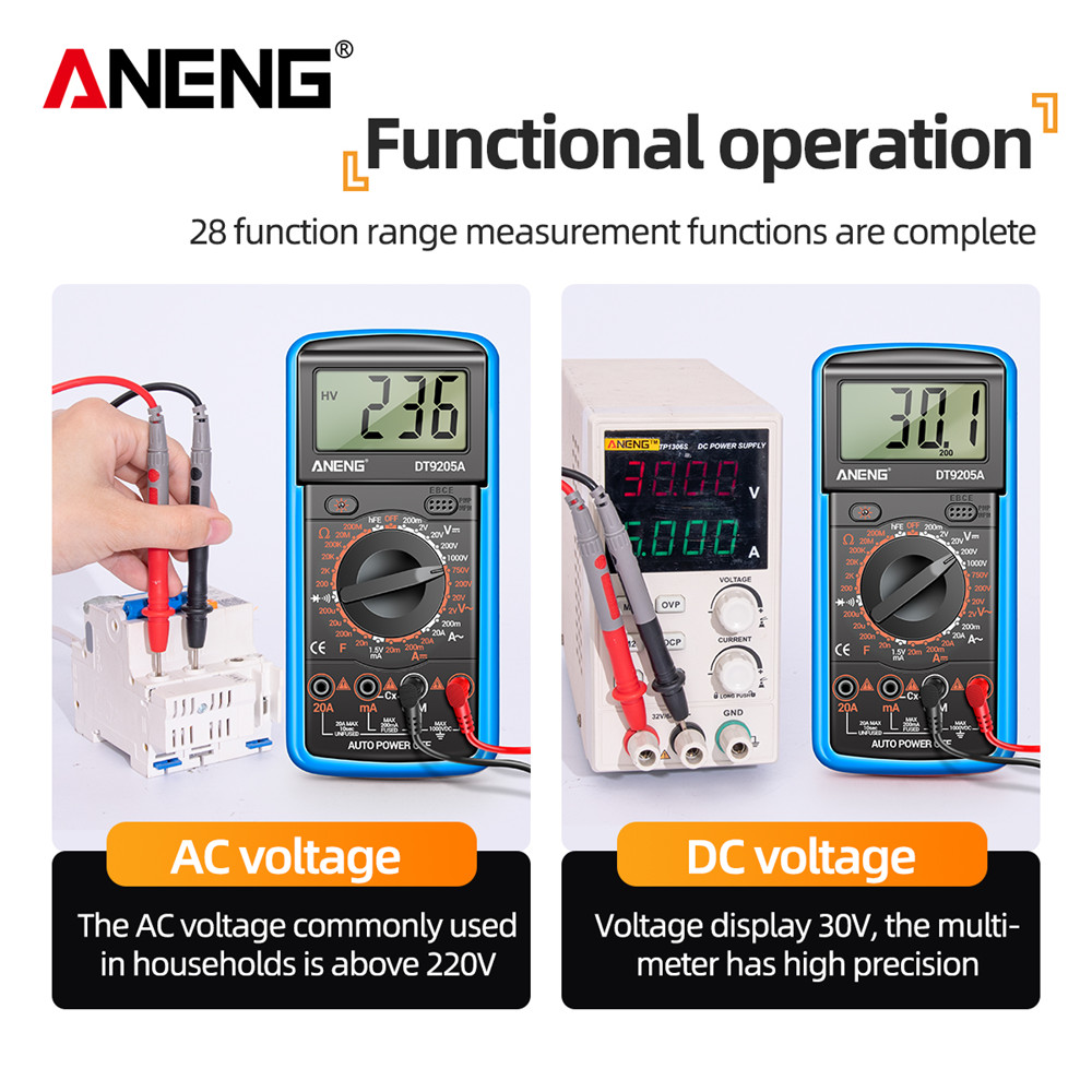 ANENG DT9205A Digital Multimeter AC/DC Voltage Current Resistance  Capacitance Diode Triode Tester