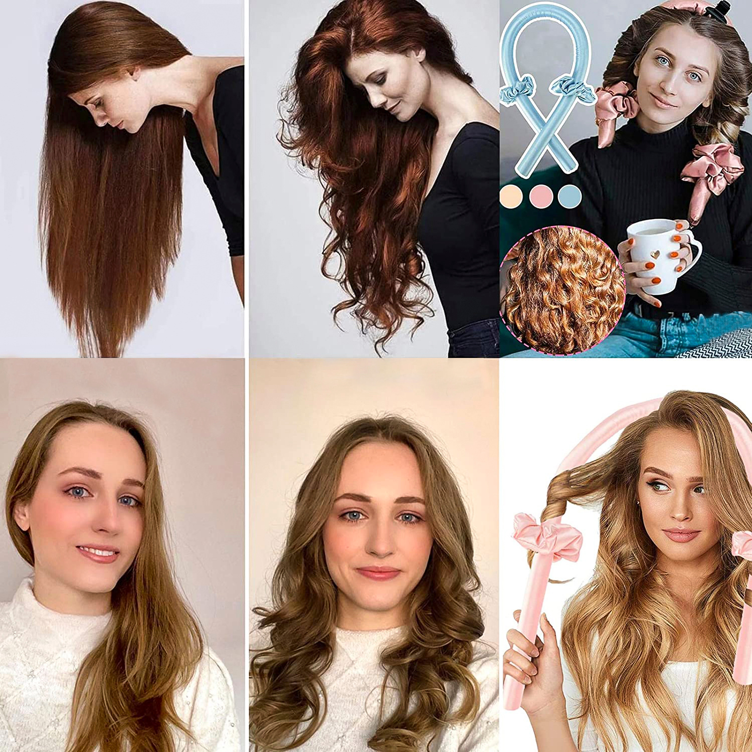 Satin Heatless Curling Rod Headband Foam Hair Rollers Long Hair