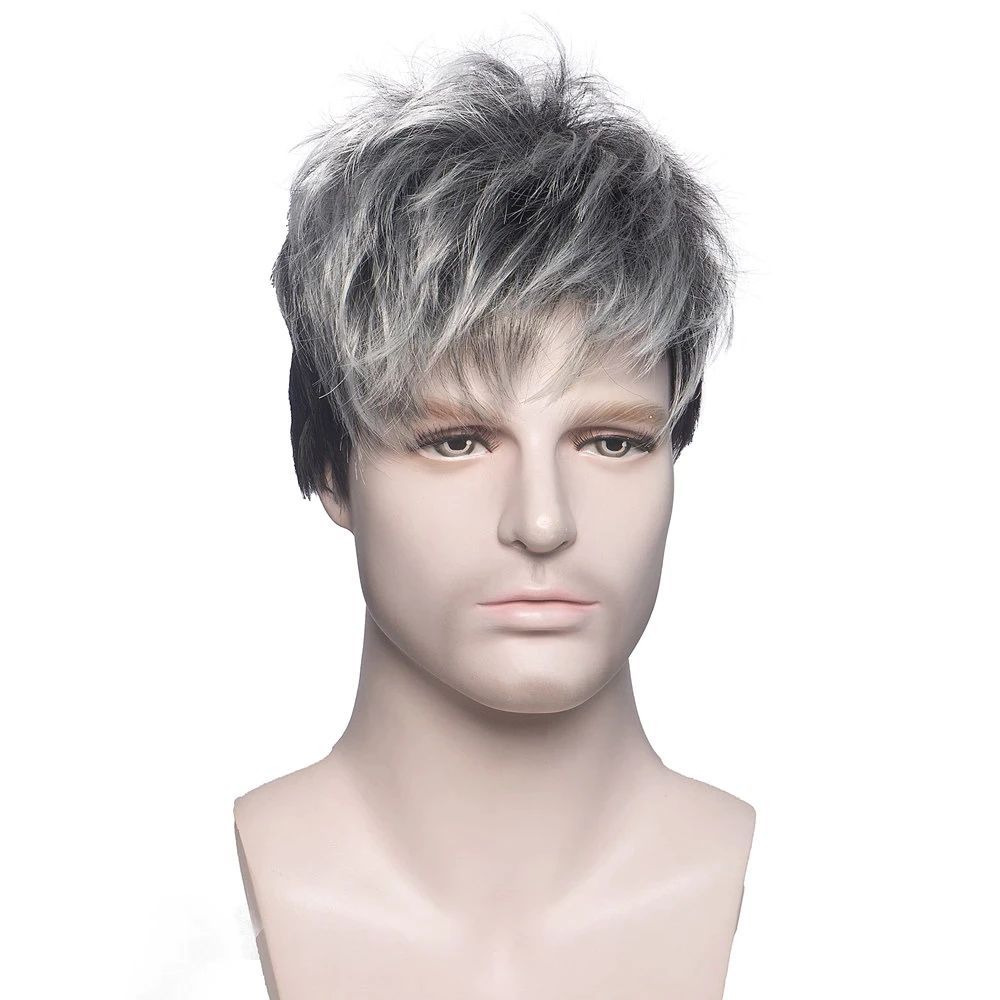 Short Wigs For Men Daily Cosplay Wig Men Synthetic Straight Hair Men's Wig  Gray Black Pixie Cut Wig With Bangs | Shop Now For Limited-time Deals | Temu