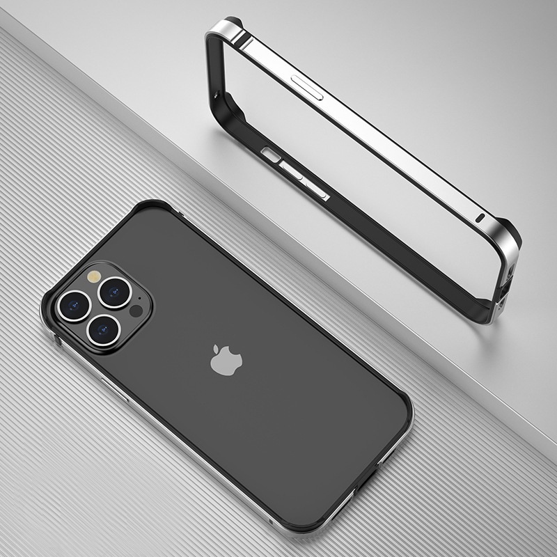 Aluminum Frame Metal Bumper Frame Slim Hard Case Cover for iPhone12 Pro  Max, Metal Frame Armor with Soft Inner Bumper, Raised Edge Protection  (Black