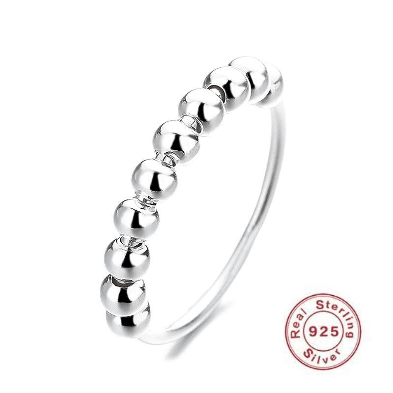Wholesale Rhodium Plated 925 Sterling Silver Beaded Fidget Ring Anti  Anxiety Ring Open Adjustable Cuff Ring with Beads Spinner Fidget Thumb Ring  Jewelry Gift for Women Men 