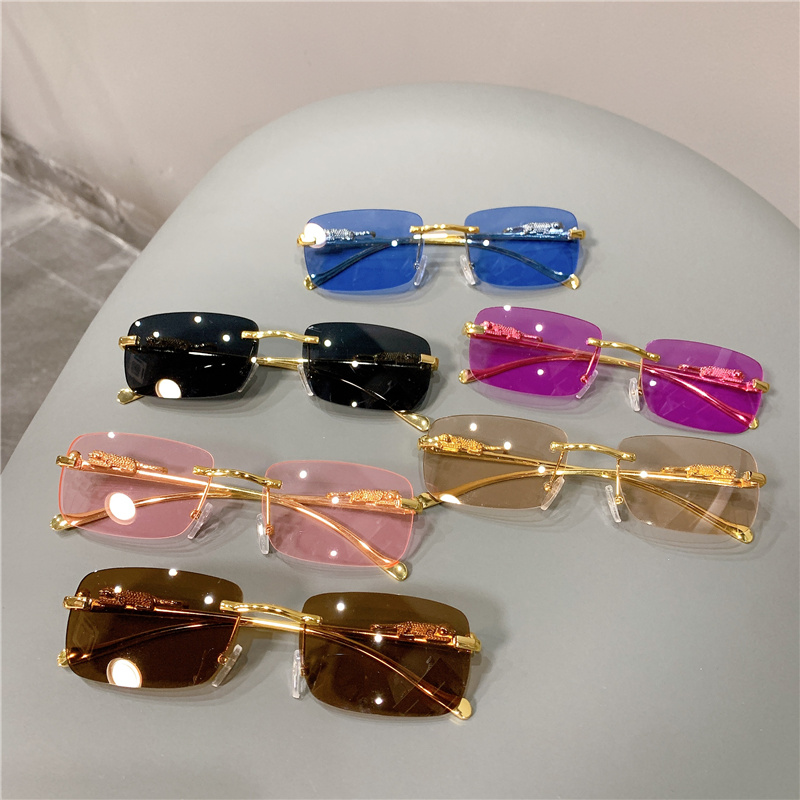 Vintage Sunglasses Rimless Cut Edge Women's Sunglass Fashion Designer  Shades Luxury Golden Leopard Frame Glasses Uv400 - Temu Japan