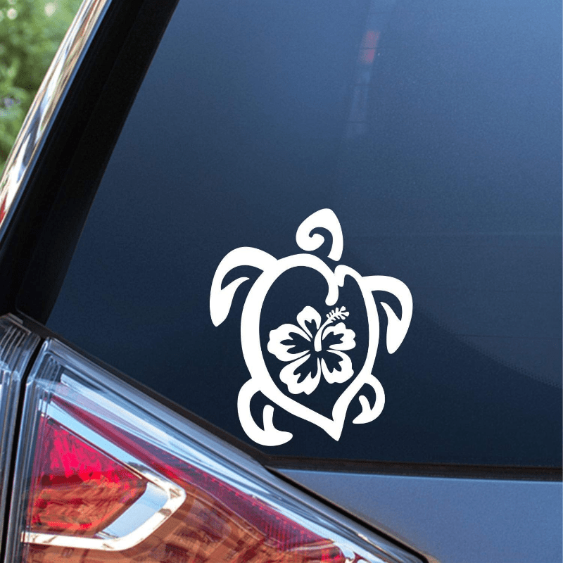 Make a Splash with this Vibrant Hibiscus Sea Turtle Car Decal!