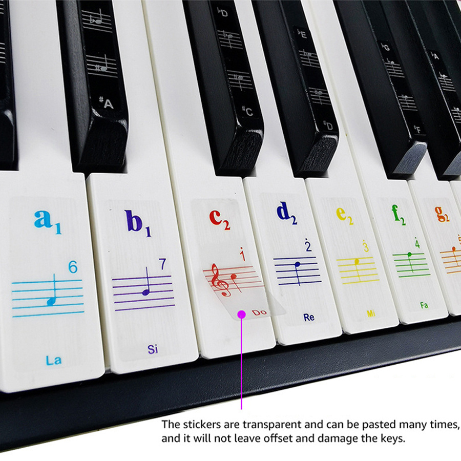 Piano Keyboard Stickers for 88/61/54/49/37 Key, Bold Large Letter Piano  Stickers for Learning, Removable Piano Keyboard Letters, Notes Label for