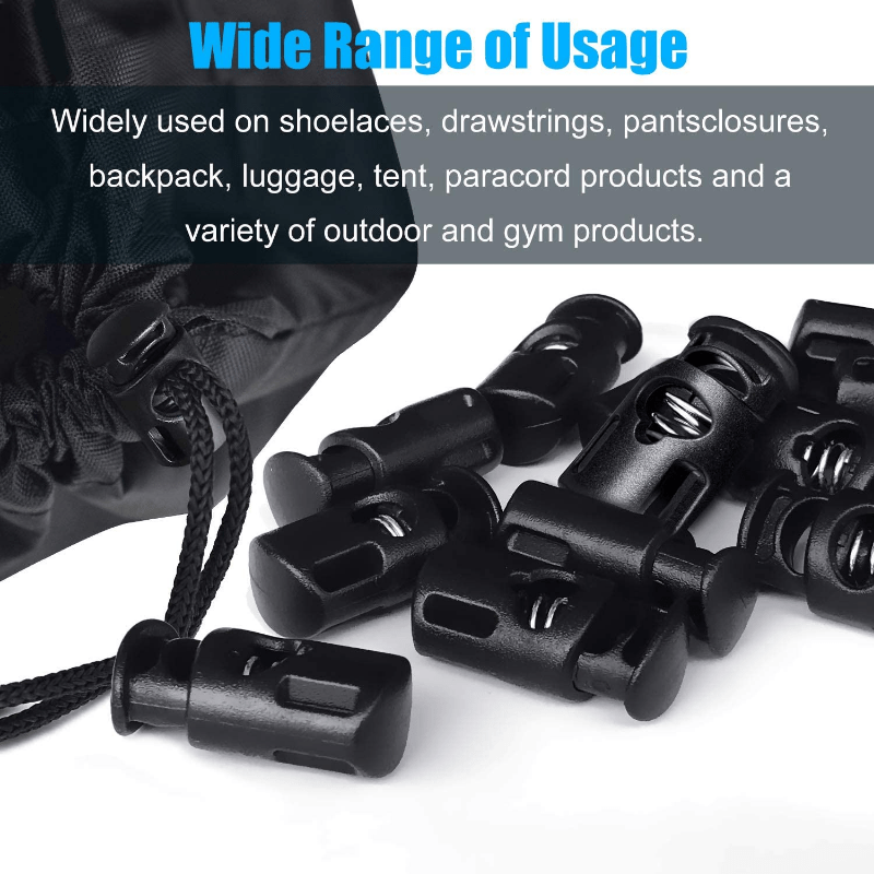 DYZD Single Hole Cord Lock Plastic Spring Toggle Stopper Cord Rope End for  Drawstrings, Paracord (Black,10 PCS)