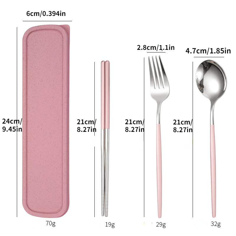 4pcs Stainless Steel Cutlery Set with Travel Case - Includes Spoon, Fork,  and Chopsticks - Perfect for Dining on the Go