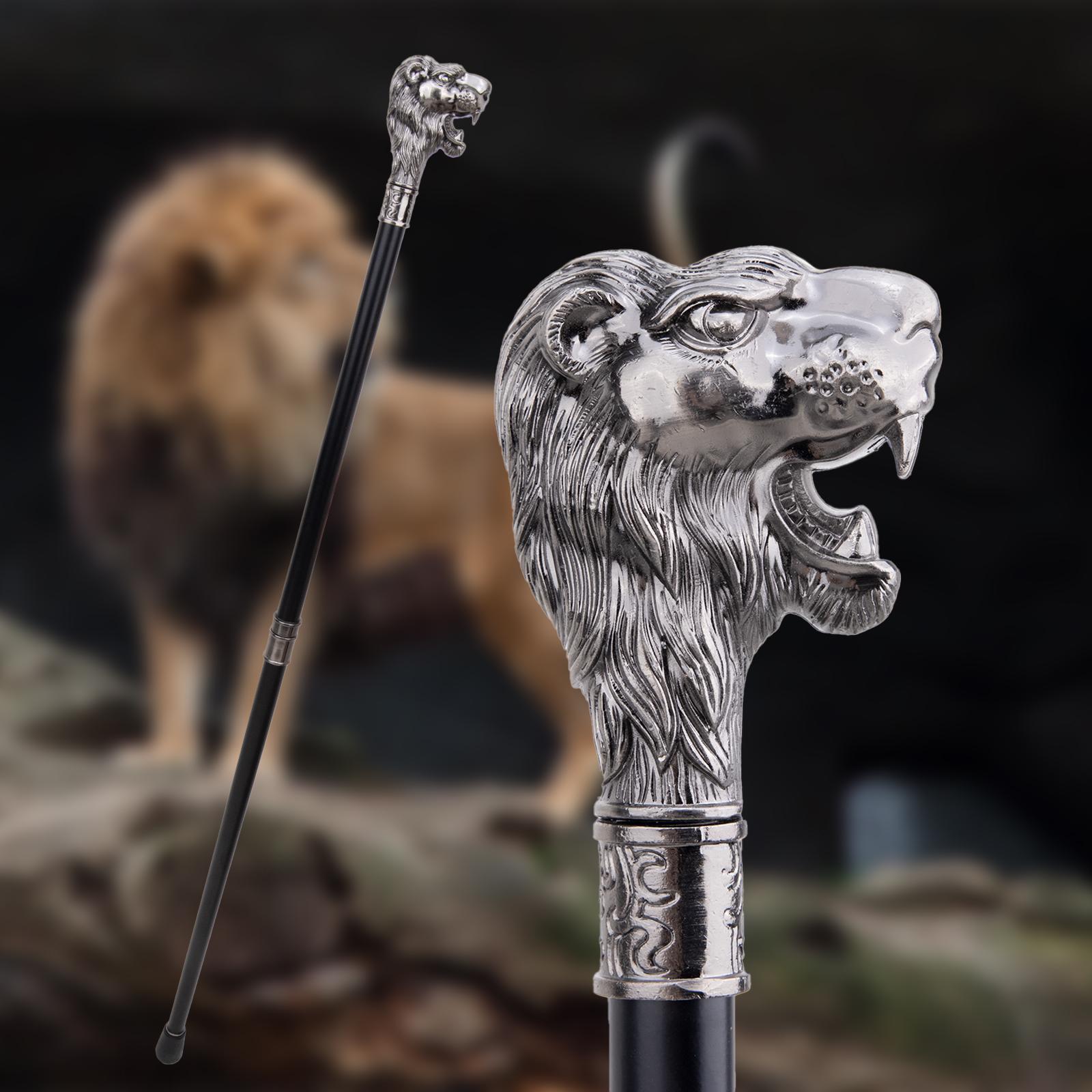 Elegant Exquisite Silvery Lion Head Design Walking Cane, Cool Gentlemen's  Walking Stick, Cosplay Crosier Stick 93cm/36.61'', Halloween Xmas Cosplay Co
