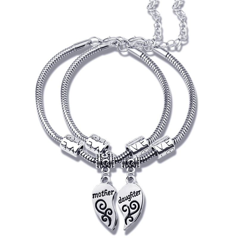 Matching Heart Mother Daughter Bracelet Jewelry Set Gift 2Pcs