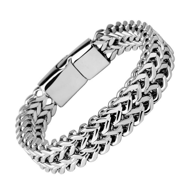 

Silvery Chain Bracelet Men's High Quality Stainless Steel Bracelet With Metal Magnetic Buckle Bracelet Domineering Casual Faux Jewelry