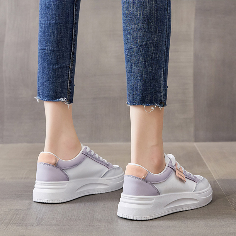 Look Moda: Zapatos Planos Skate Mujer Tenis Blancos Cordones - Temu