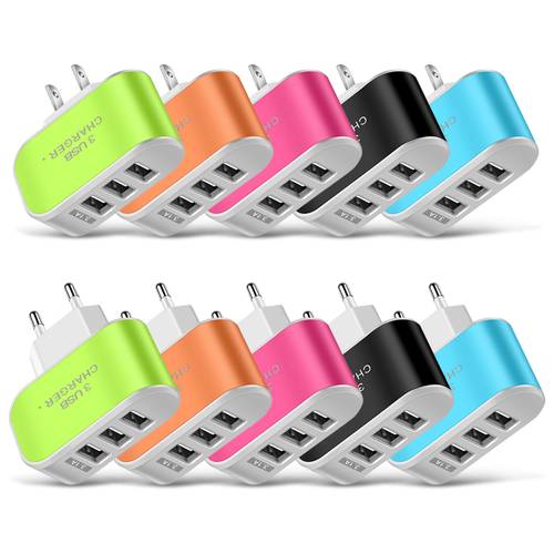 1pc Candy Color US-Spec Power Adapter 3 Ports USB Wall Home Charger Charging Adapter With Indicator