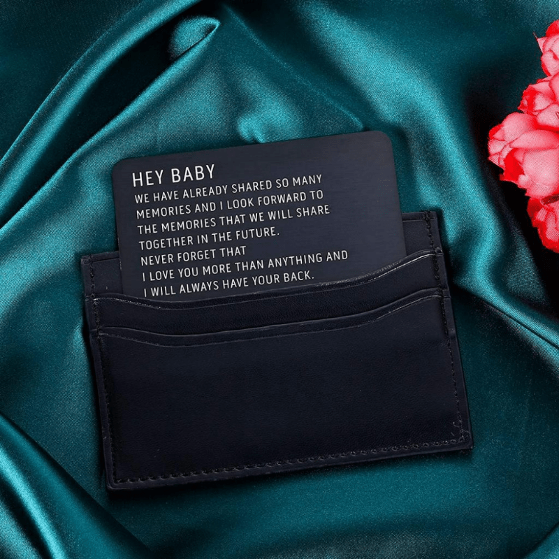 Engraved Metal Wallet Insert Card Black Anniversary Card Ts For Him