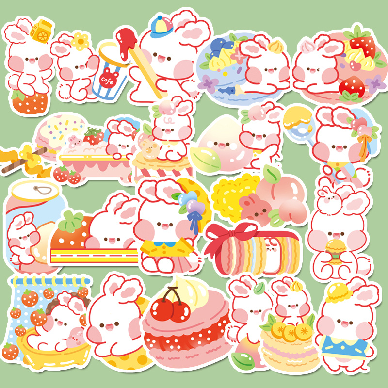 44pcs/pack Strawberry Powder Rabbit Stickers Children's Diy Stationery ...