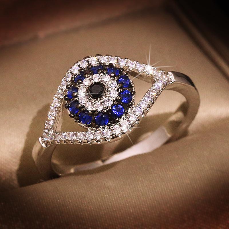 Cute Female Crystal Blue Stone Ring Charm Wedding Rings - Temu