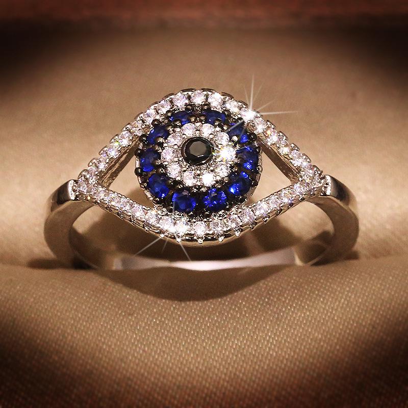 Cute Female Crystal Blue Stone Ring Charm Wedding Rings - Temu Canada