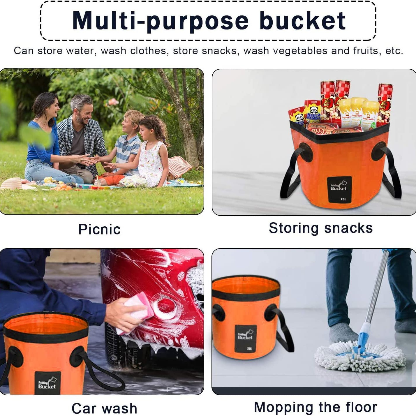 Collapsible Bucket 5 Gallon, Portable Foldable Bucket Water Container Wash Basin, Bait Bucket Ice Fishing Bucket Canvas Bucket, Camping Gear Portable
