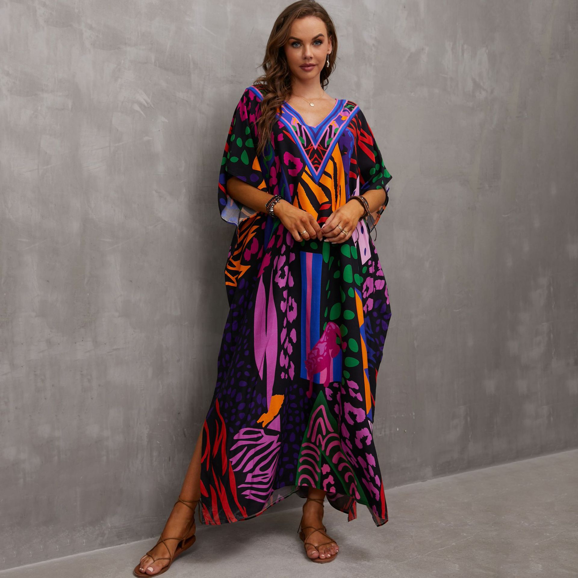 

Bohemian Loose Colorful Dress, Casual Every Day Vacation Dress For Summer And Spring, Women's Clothing