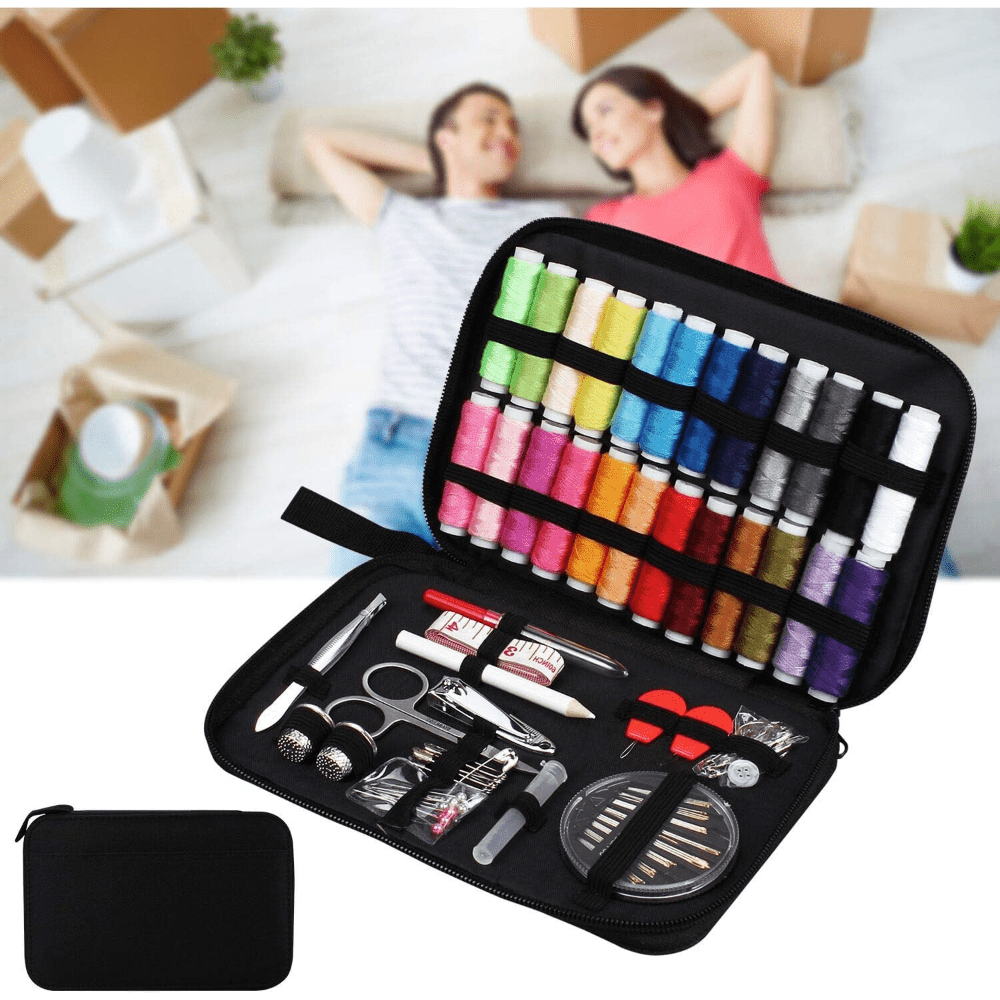 130 Piece Sewing Kit with Case - 24 Spools of Thread, Needles, Scissors, Thimble