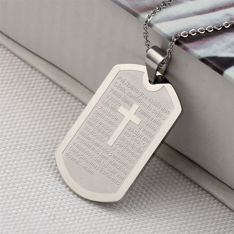 1pc Stainless Steel Engraved Necklace, Fashion Military Badge Pendant With  Cross Dog Tag Pendant For Men