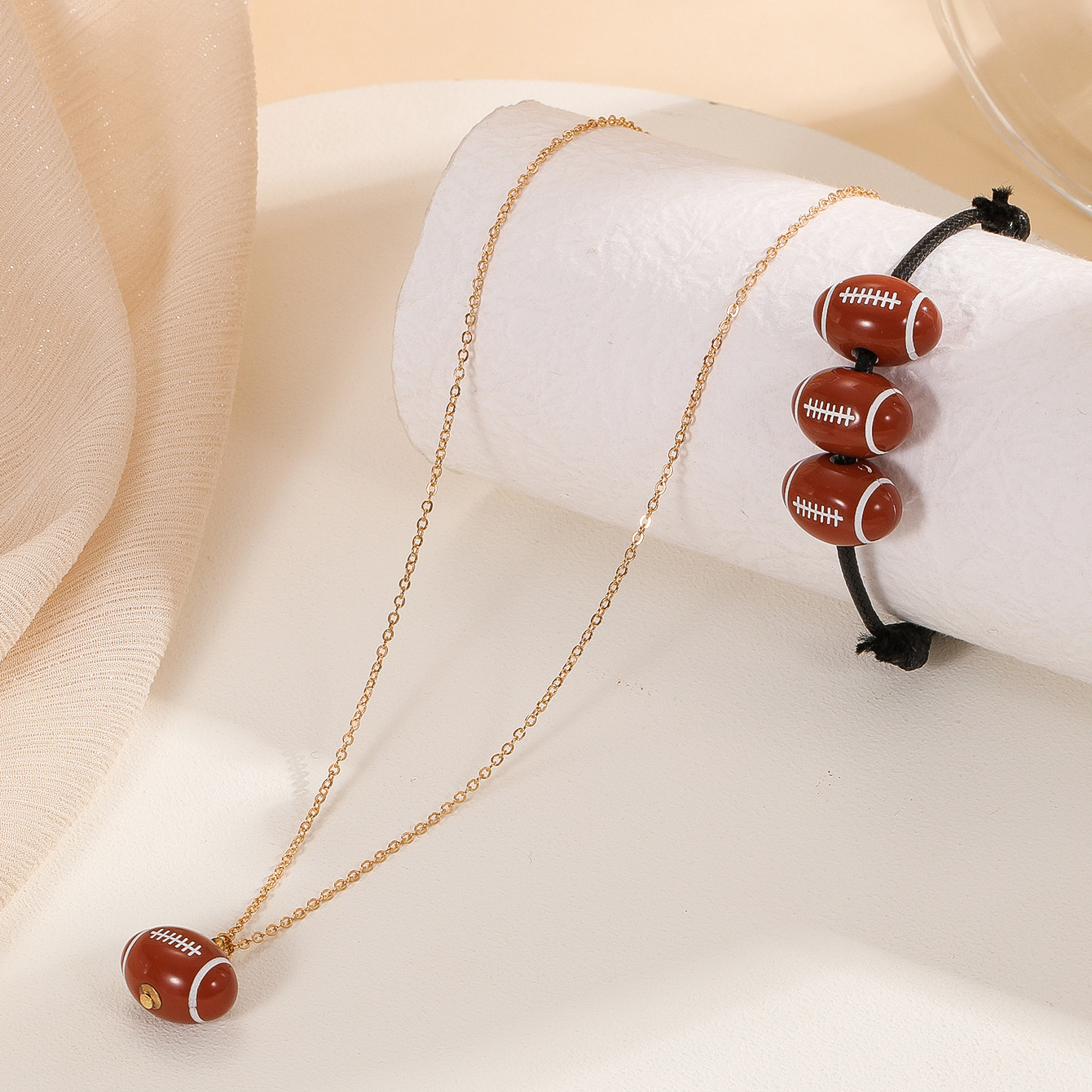 Football Shaped Charm Necklace Adjustable Bracelet Jewelry - Temu