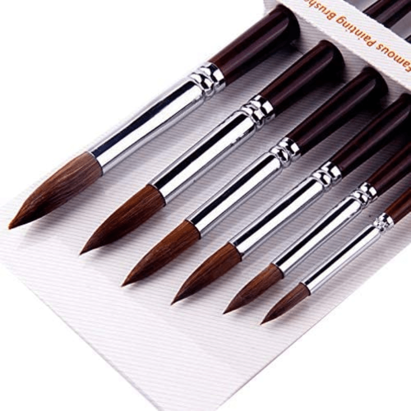 

Premium Sable Hair Artist Paint Brush Set - Round Point Tips For Watercolor & Acrylic Painting, Odorless