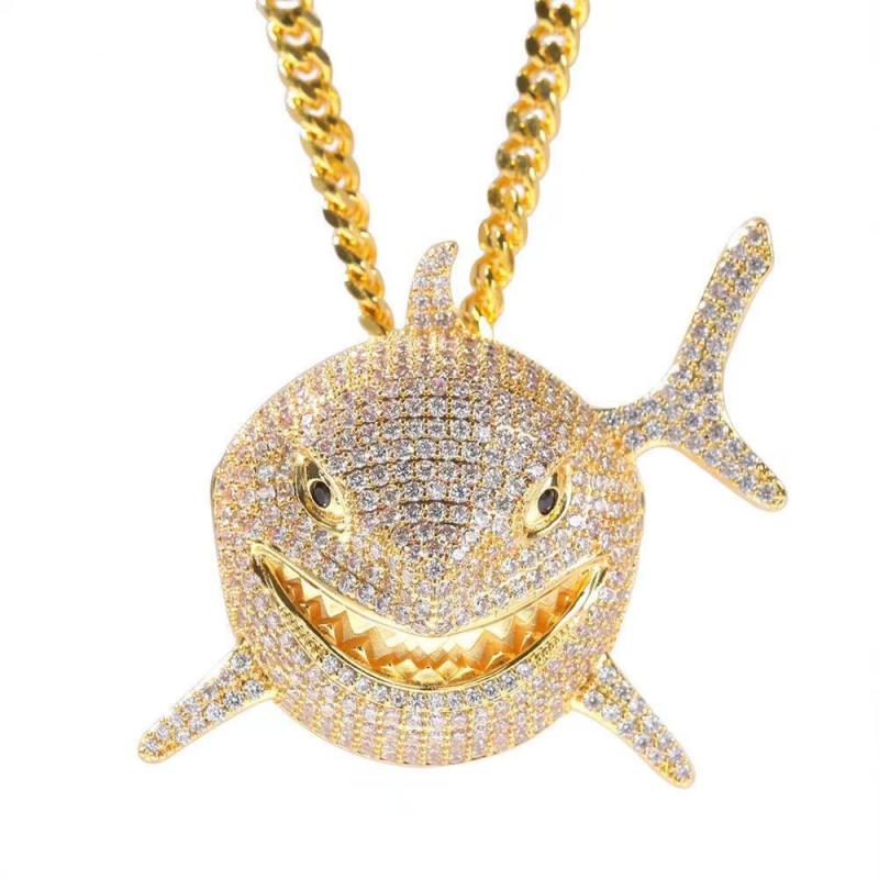 

1pc Mens Hip Hop Shark Rhinestone Pendant Necklace Large Shark Pendant Sweater Chain Jewelry Accessory