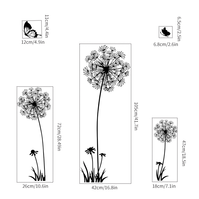 Black Dandelion and Butterfly Wall Stickers
