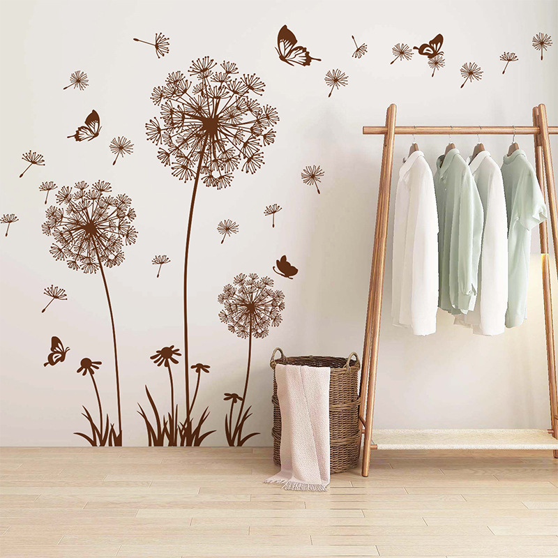 

1pc Brown Dandelion Wall Sticker Butterflies On The Wall Living Room Bedroom Window Decoration Mural Art Decals Home Decor