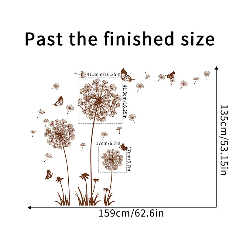 Image of 1pc Brown Dandelion Wall Sticker Butterflies On The Wall Living Room Bedroom Window Decoration Mural Art Decals Home Decor