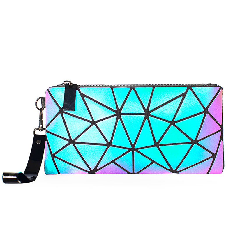 Geometric Pattern Long Wallet Womens Luminous Multi Card Slot Card Case  Womens Clutch With Lanyard, 90 Days Buyer Protection