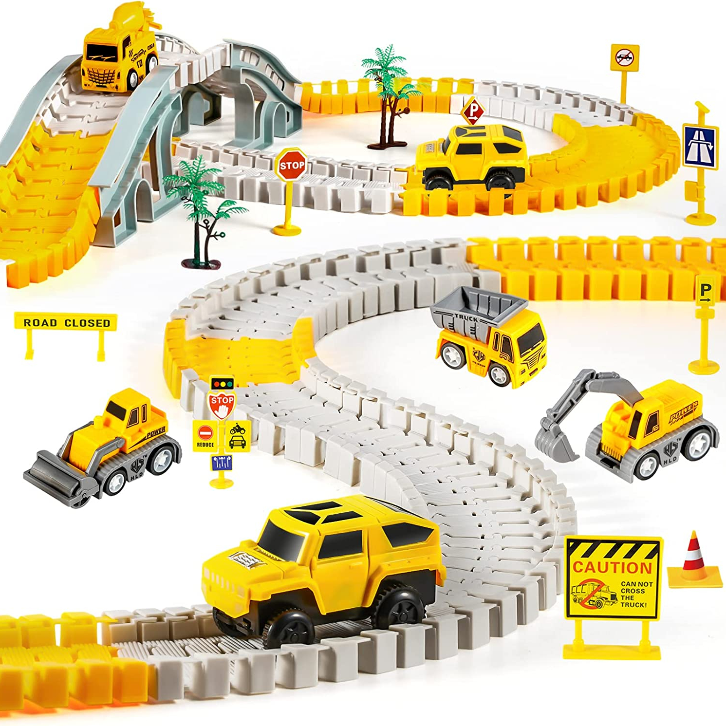 236 PCS Construction Race Tracks For Kids Boys Toys, 5 PCS Construction Car  And Flexible Track Playset Create A Engineering Road Gifts For 3 4 5 6 Yea