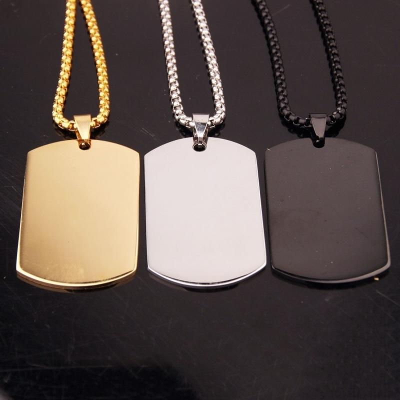 

High Polished Tag Necklace, Men's Stainless Steel Pendant Necklace, Simple Casual Jewelry